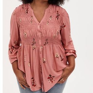 Torrid Dusty Coral Floral Smocked top
